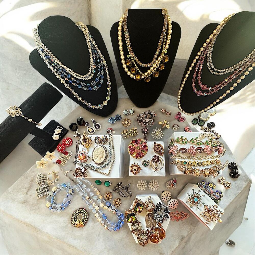 Vtg to Now Rhinestone Costume Jewelry Lot 78+ Pcs Whiting & Davis CAMEO Labella